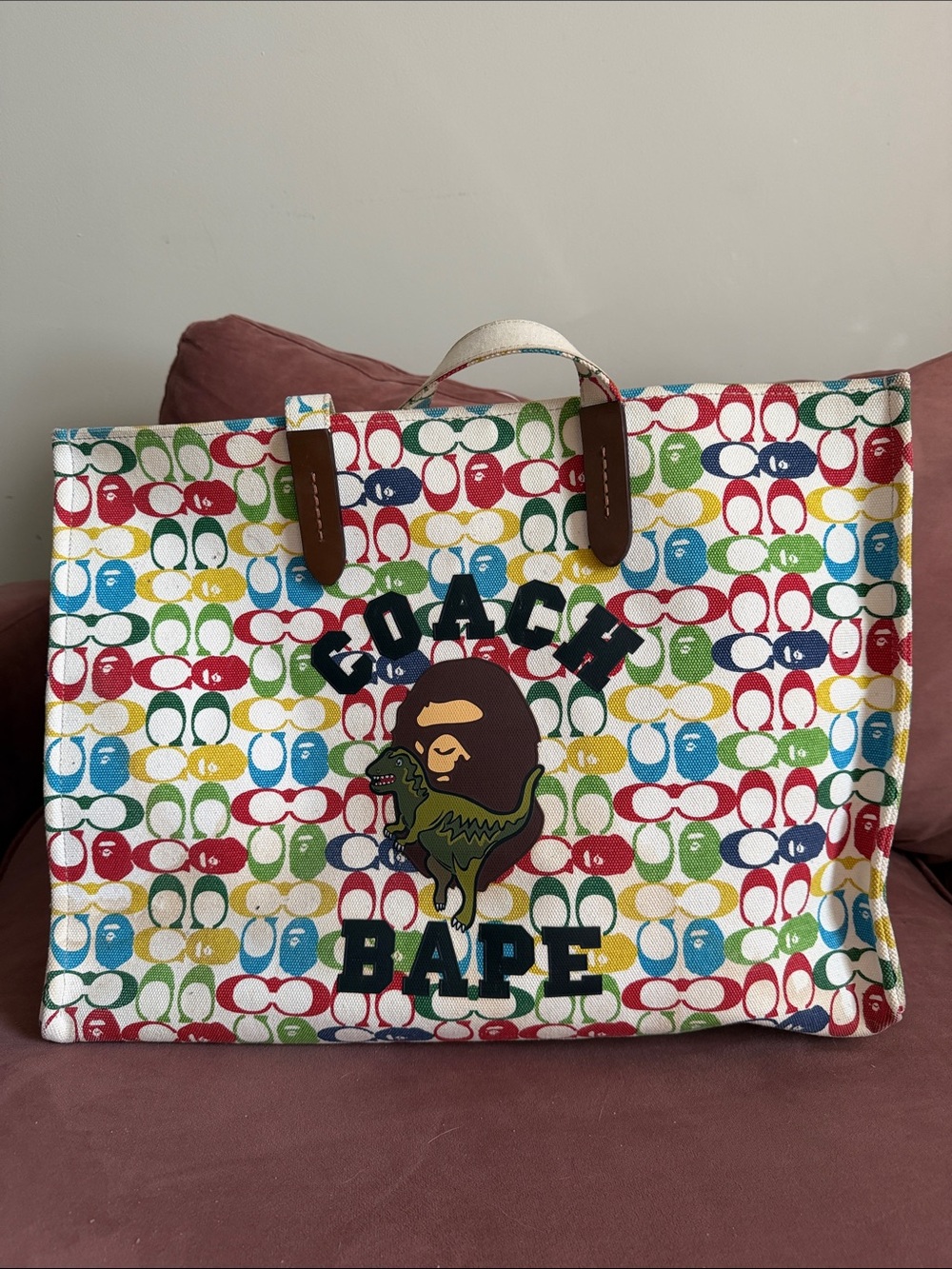 Bape X Coach Tote 47 In Signature Canvas With Ape Head